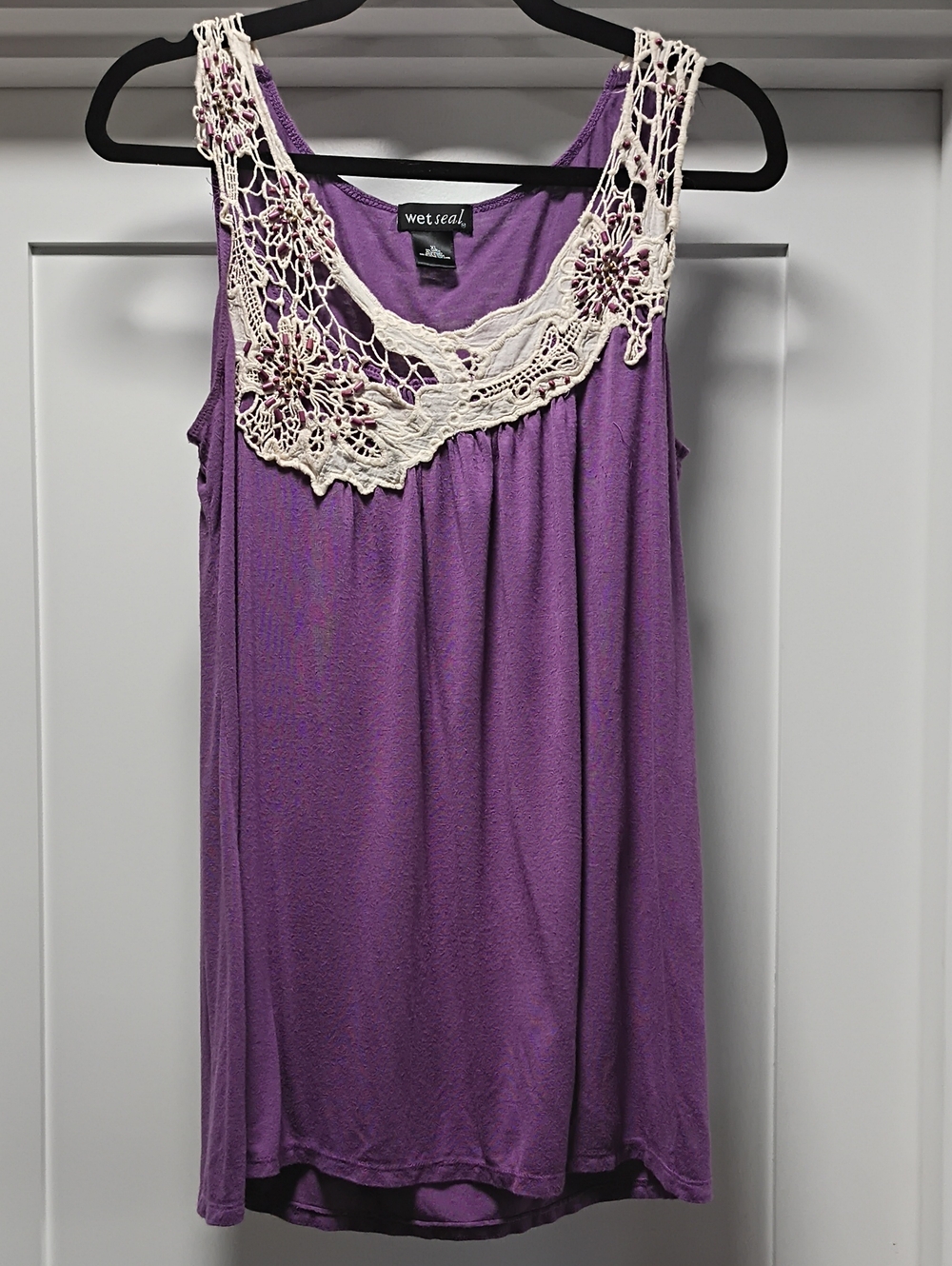 Wet Seal Purple Tank with Cream Crochet Yoke